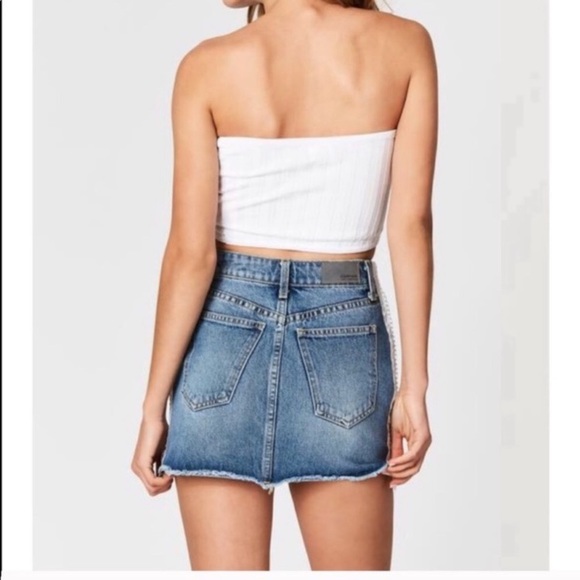 H&M black denim zip front a line mini skirt Tag